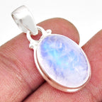Sterling Silver Oval Rainbow Moonstone Pendant - Small