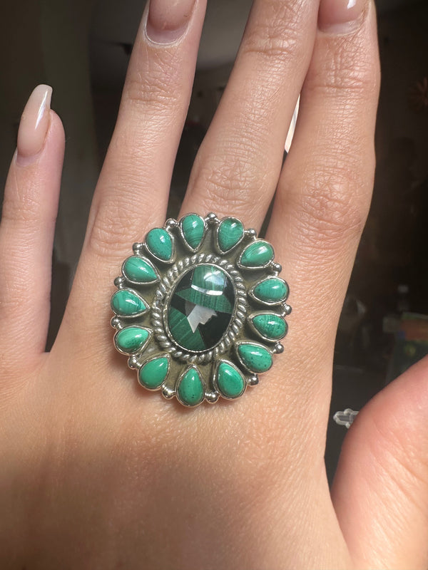 Malachite Silhouette Sterling Silver Ring - Adjustable