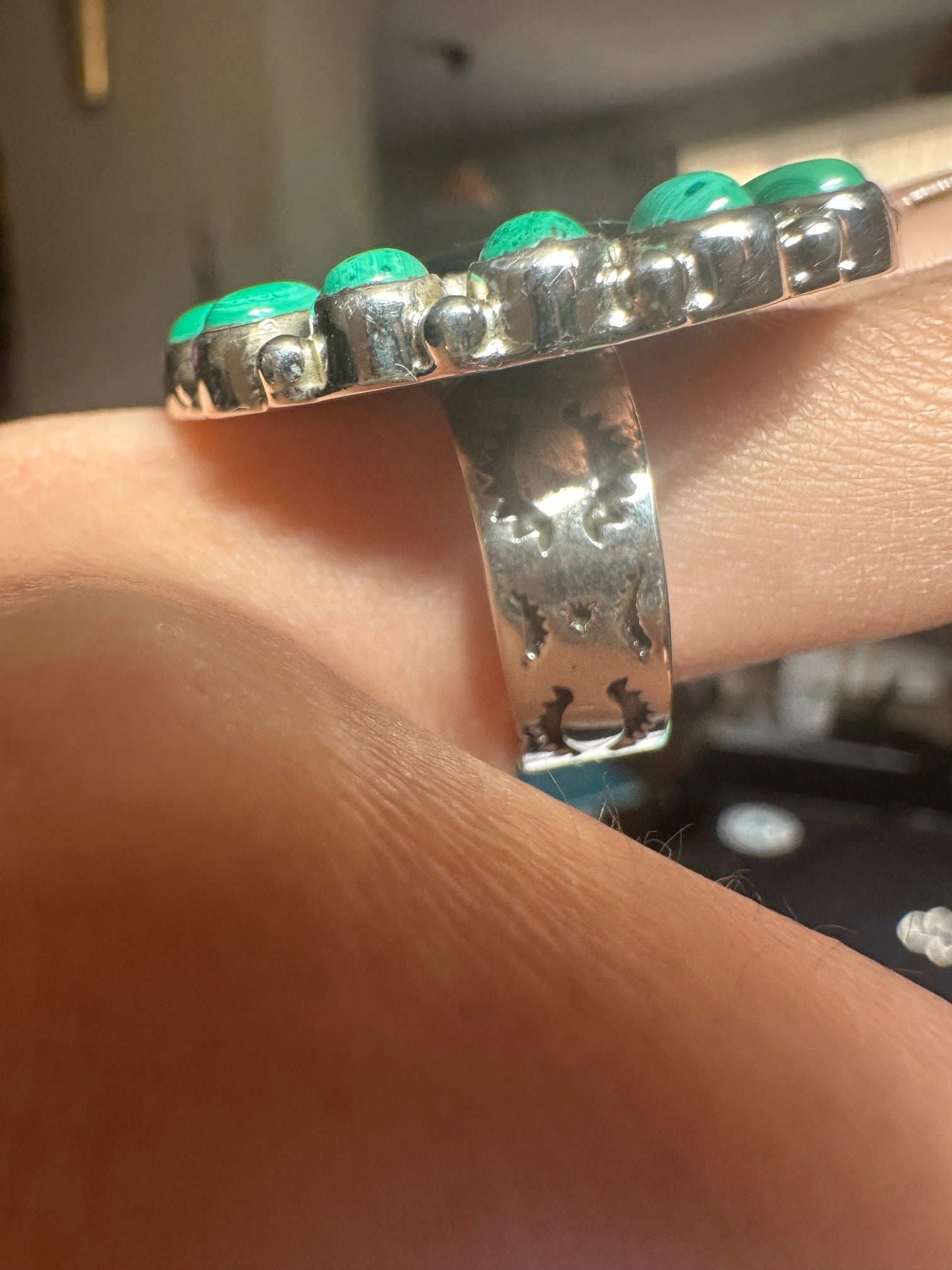 Malachite Silhouette Sterling Silver Ring - Adjustable