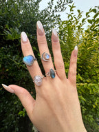 Sterling Silver Blue Fire Labradorite Teardrop Ring - Size 7 / N