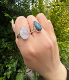 Sterling Silver Blue Fire Labradorite Teardrop Ring - Size 7 / N