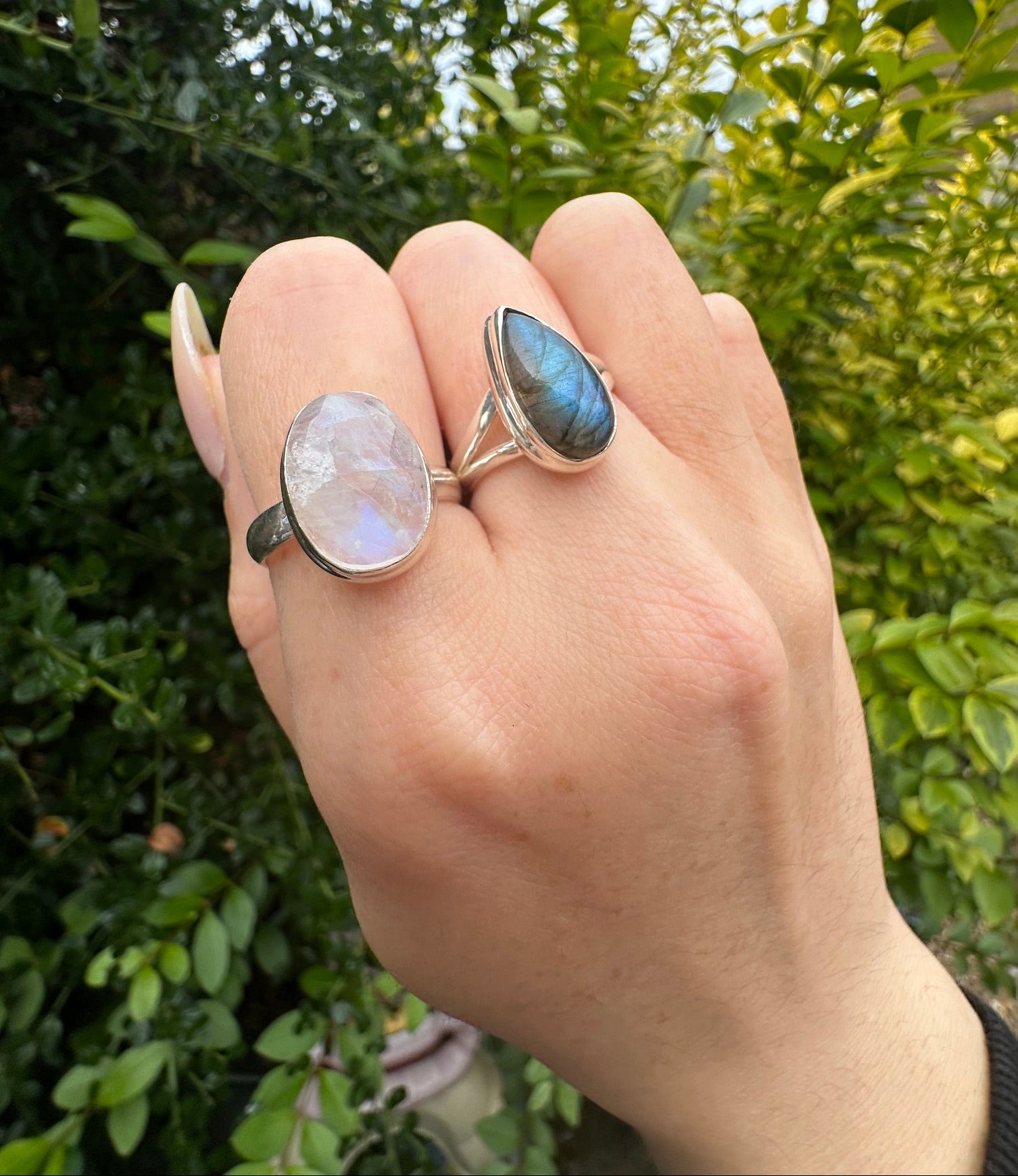 Sterling Silver Blue Fire Labradorite Teardrop Ring - Size 7 / N