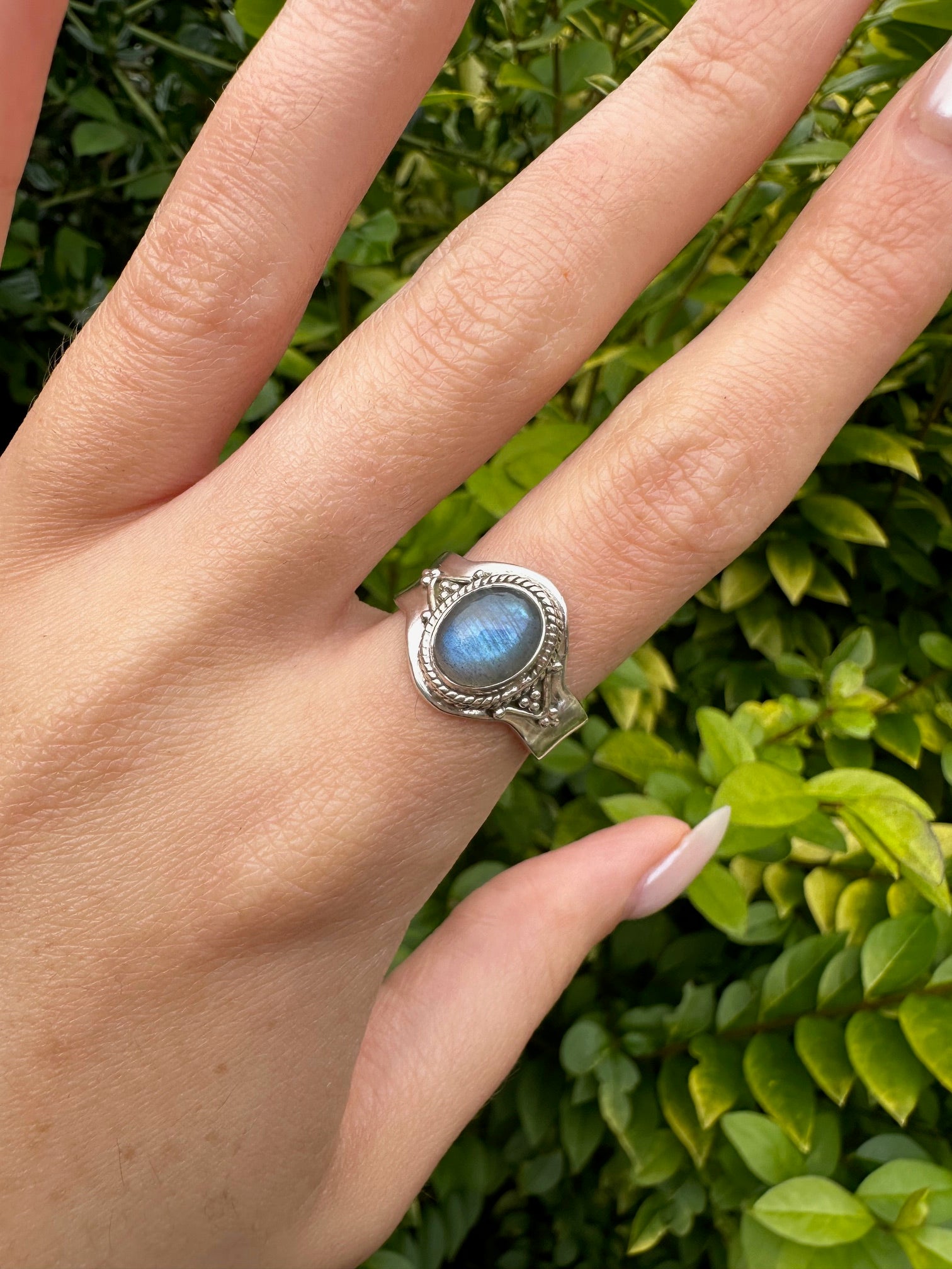 Sterling Silver Oval Blue Fire Labradorite Ring