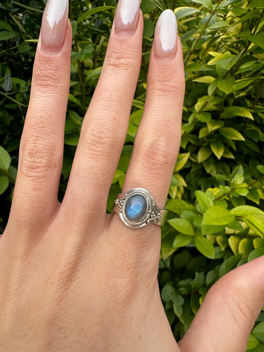 Sterling Silver Oval Blue Fire Labradorite Ring