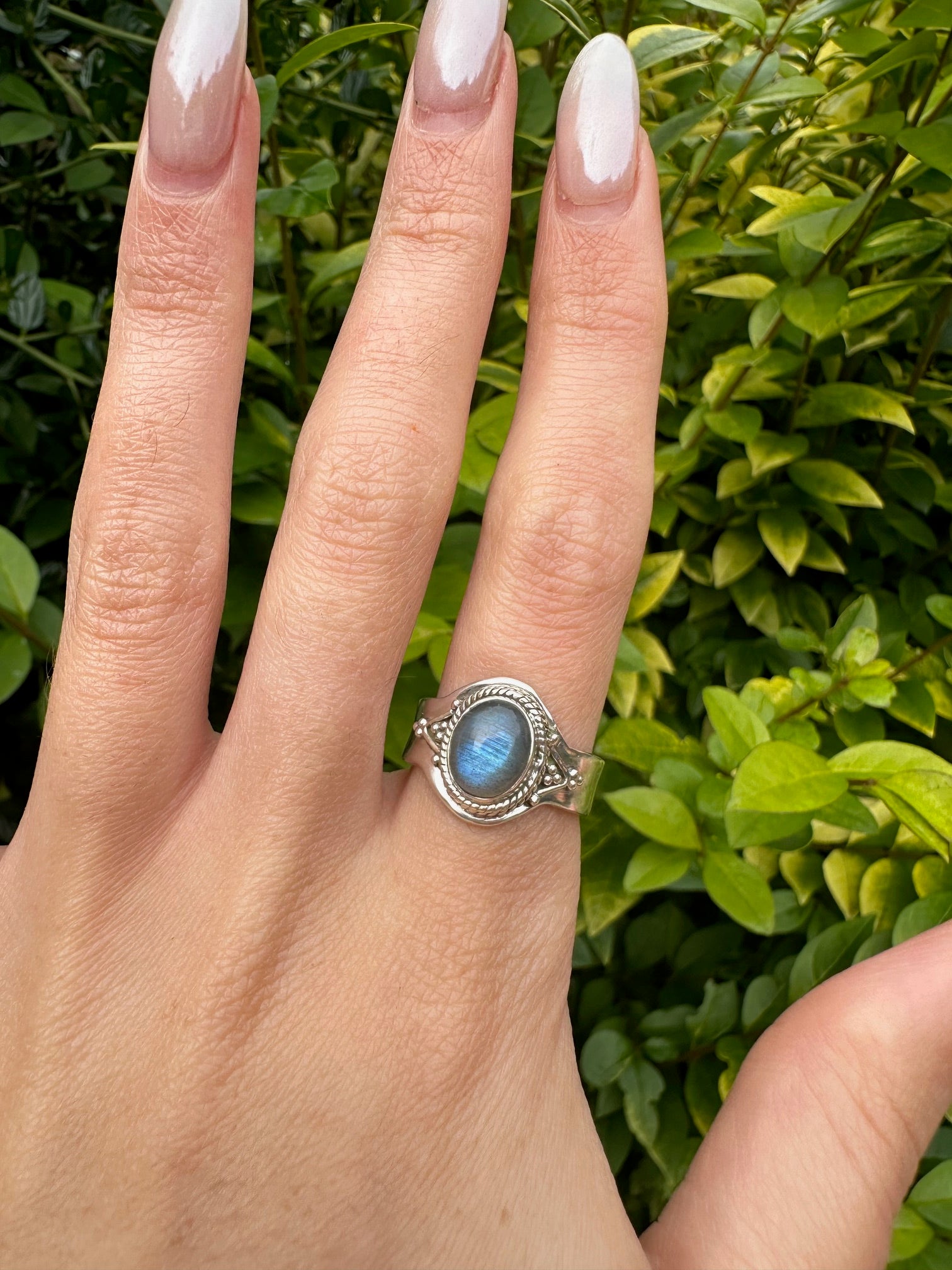 Sterling Silver Oval Blue Fire Labradorite Ring