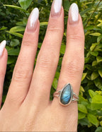 Sterling Silver Blue Fire Labradorite Teardrop Ring - Size 7 / N