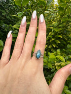 Sterling Silver Blue Fire Labradorite Teardrop Ring - Size 7 / N