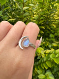 Sterling Silver Moonstone Moon Ring - 2 Sizes