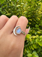 Sterling Silver Moonstone Moon Ring - 2 Sizes