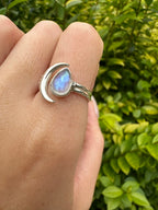 Sterling Silver Moonstone Moon Ring - 2 Sizes