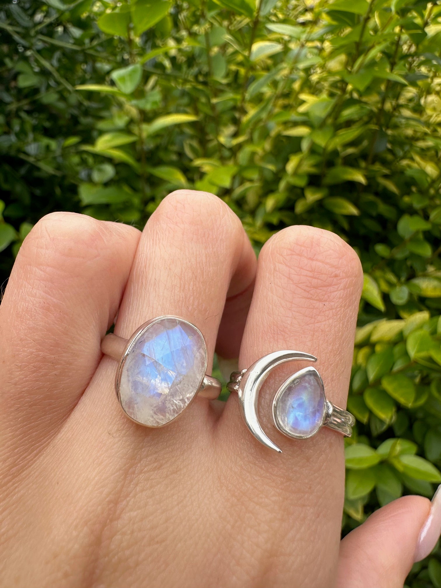 Sterling Silver Moonstone Moon Ring - 2 Sizes