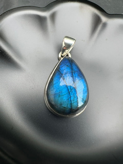 Sterling Silver Blue Fire Labradorite Teardrop Pendant
