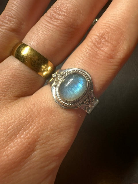 Sterling Silver Oval Blue Fire Labradorite Ring