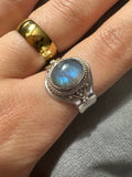 Sterling Silver Oval Blue Fire Labradorite Ring