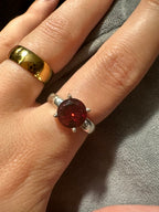 Red Garnet Circle Sterling Silver Ring - Size 7/O