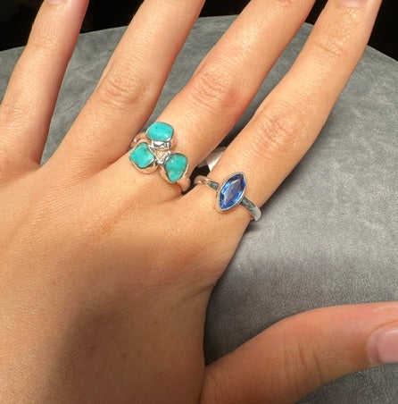 Turquoise Triple Sterling Silver Ring - Multiple Sizes
