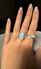 Moonstone Teardrop Sterling Silver Ring - Size 8/P