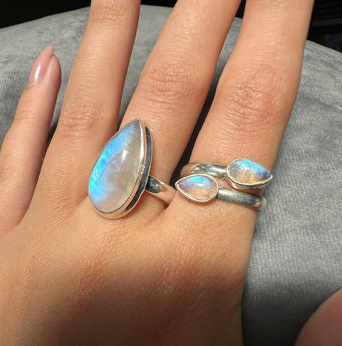 Moonstone Teardrop Sterling Silver Ring - Size 8/P
