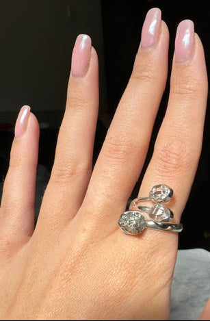 Pyrite & Herkimer Diamond Triple Ring - Multiple Sizes