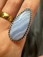Blue Lace Agate Sterling Silver Ring - Adjustable