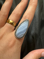 Blue Lace Agate Sterling Silver Ring - Adjustable