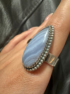 Blue Lace Agate Sterling Silver Ring - Adjustable