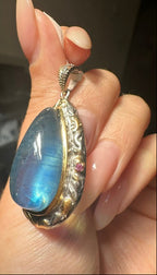 HQ Aquamarine Teardrop Sterling Silver 18k Gold Plated Pendant