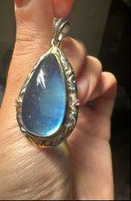 HQ Aquamarine Teardrop Sterling Silver 18k Gold Plated Pendant