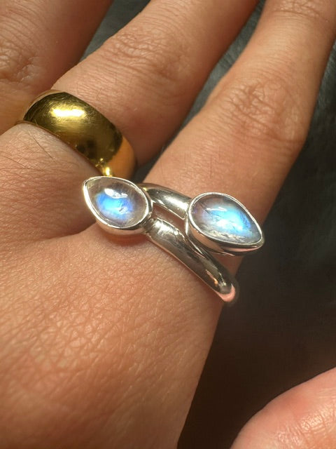 Double Moonstone Sterling Silver Ring - Multiple Sizes