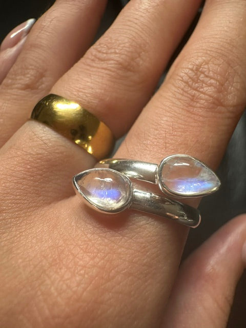 Double Moonstone Sterling Silver Ring - Multiple Sizes