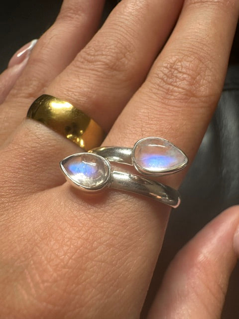 Double Moonstone Sterling Silver Ring - Multiple Sizes