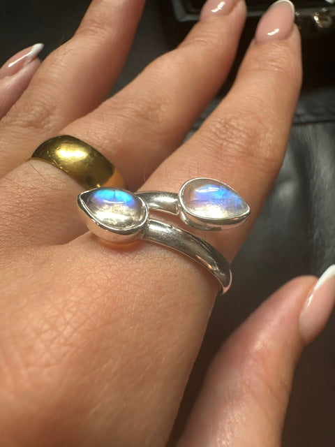 Double Moonstone Sterling Silver Ring - Multiple Sizes