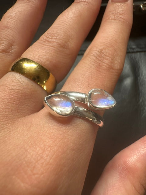 Double Moonstone Sterling Silver Ring - Multiple Sizes