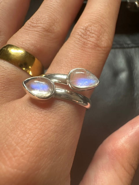 Double Moonstone Sterling Silver Ring - Multiple Sizes
