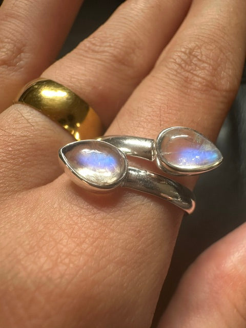 Double Moonstone Sterling Silver Ring - Multiple Sizes