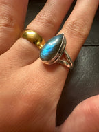 Labradorite Teardrop Sterling Silver Ring - Size 7