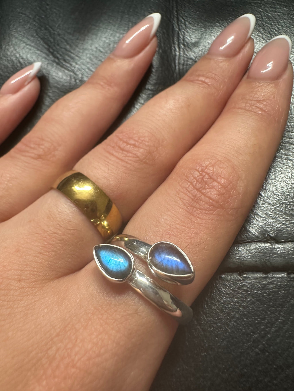 Labradorite Double Teardrop Sterling Silver Ring - Multiple Sizes