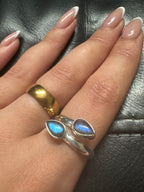 Labradorite Double Teardrop Sterling Silver Ring - Multiple Sizes