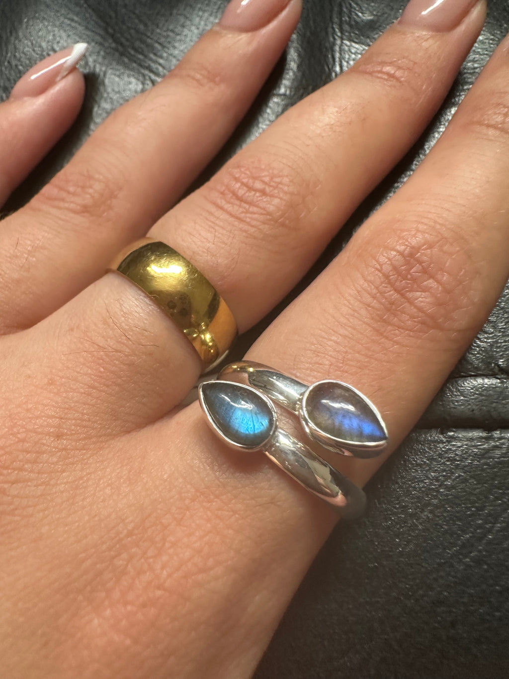 Labradorite Double Teardrop Sterling Silver Ring - Multiple Sizes