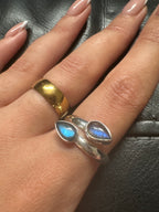 Labradorite Double Teardrop Sterling Silver Ring - Multiple Sizes