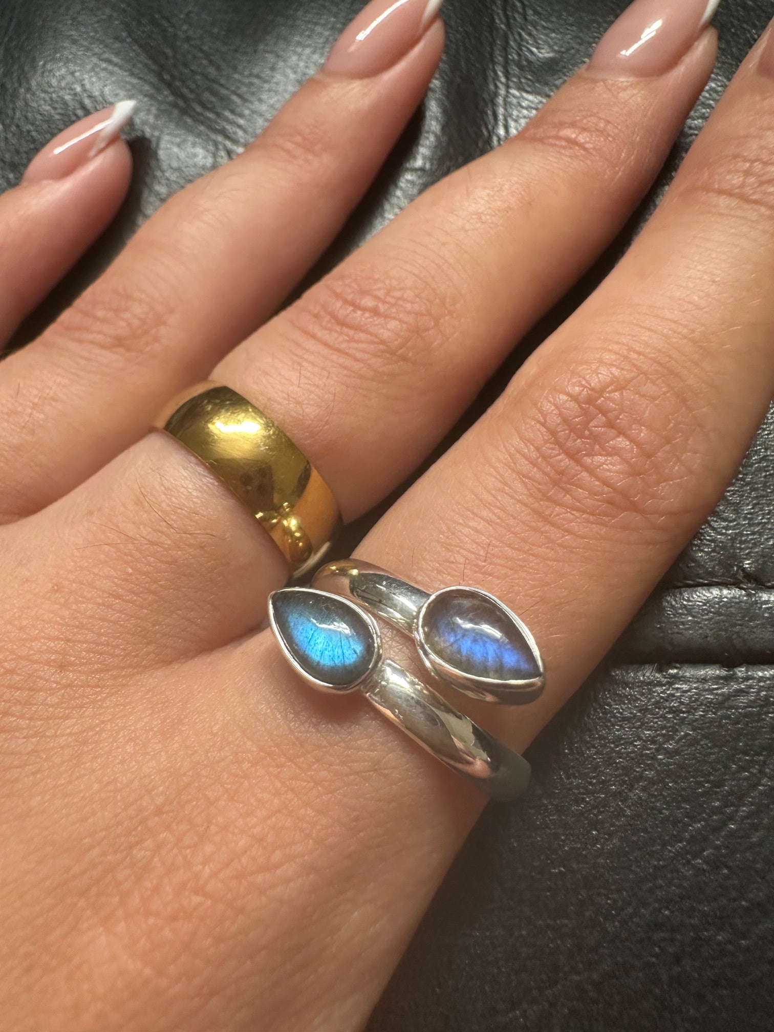 Labradorite Double Teardrop Sterling Silver Ring - Multiple Sizes