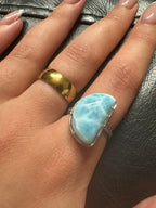 Larimar Sterling Silver Moon Ring - Adjustable