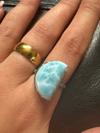 Larimar Sterling Silver Moon Ring - Adjustable