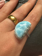 Larimar Sterling Silver Moon Ring - Adjustable