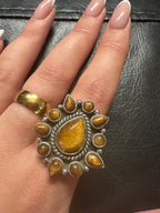 Tiger's Eye Boho Statement Sterling Silver Adjustable Ring - The Guardian