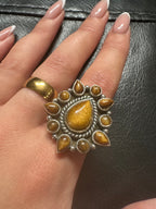 Tiger's Eye Boho Statement Sterling Silver Adjustable Ring - The Guardian