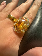 HQ Citrine Sterling Silver 18k Gold Plated Ring - Adjustable