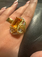 HQ Citrine Sterling Silver 18k Gold Plated Ring - Adjustable