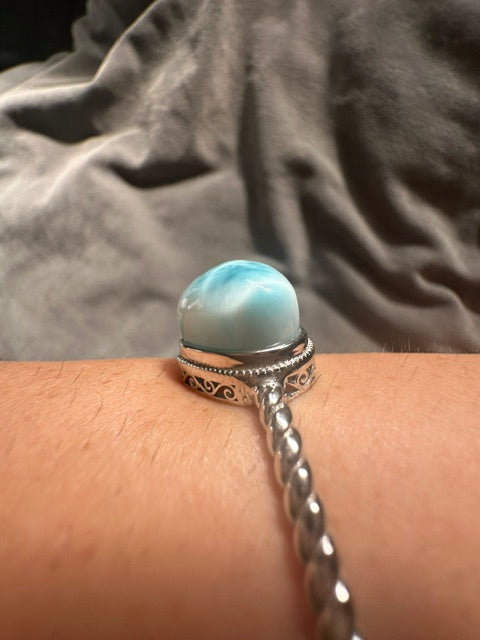 HQ Larimar Double Heart Sterling Silver Bangle - Adjustable