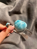 HQ Larimar Double Heart Sterling Silver Bangle - Adjustable